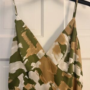 Anthropologie Green and Brown Patterned Dress